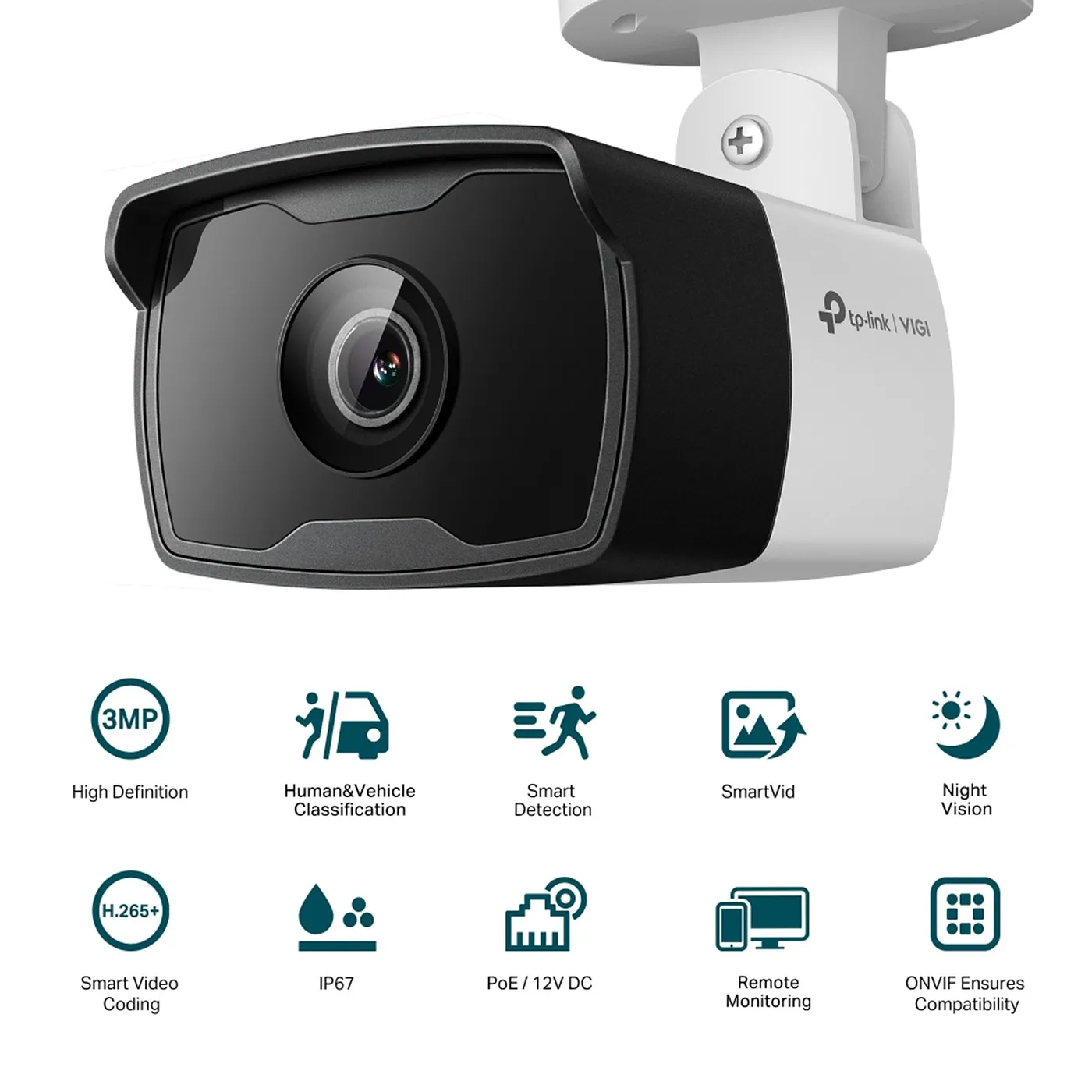 [C330I-2.8] Vigi By TP-Link - Cámara IP Alta Definición [3Mp] Tipo Bullet con IR PoE y 12V IP67 [Lente 2.8mm]