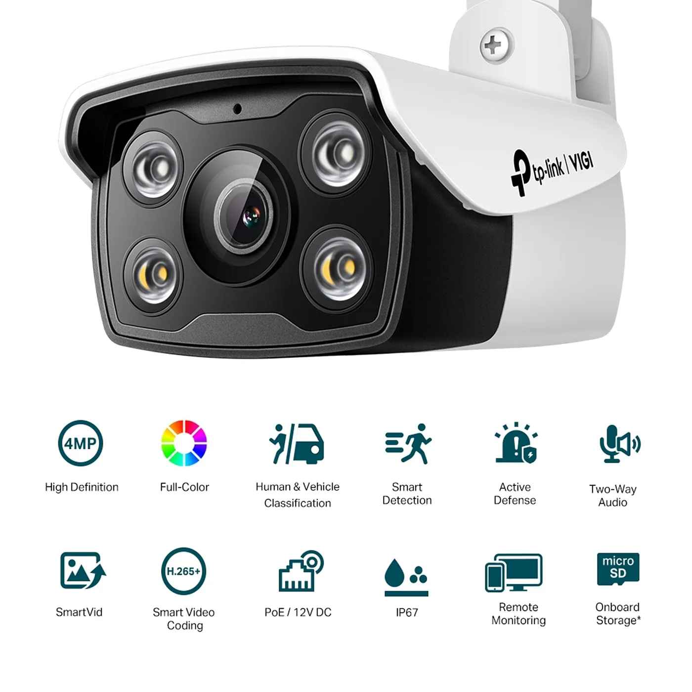 [C340-2.8] Vigi by TP-Link - Cámara IP Alta Definición [4Mp] Tipo Bullet Full Color con Audio PoE y 12V IP67 [Lente 2.8mm]