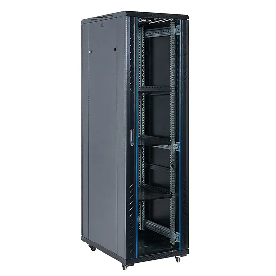 [021012] [AS6837-VDM/600x800-BLACK] Onlink - Rack de Piso [37U] Cerrado 600x800x1832mm con Puerta Frontal de Vidrio y Doble Puerta Trasera de Malla [Negro]