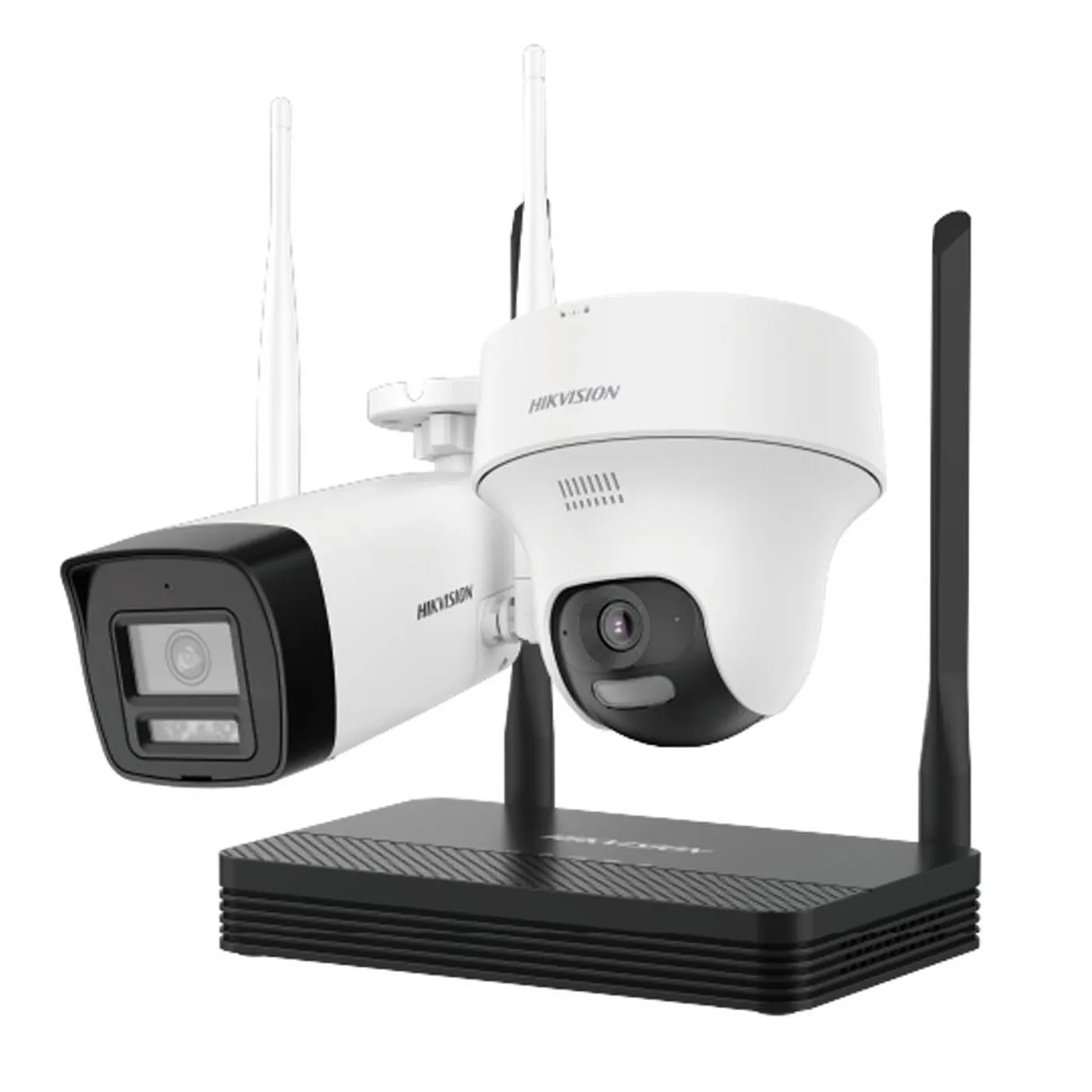 [DS-J142I/NKS424W02H] Hikvision - Kit IP Inalámbrico [4Mp] NVS 4 Canales Wi-Fi 1 Cámara Bullet Exterior + 1 Cámara Turret Interior 2.8 mm y Dual Light Audio Bidireccional Soporta Micro SD de 512 GB