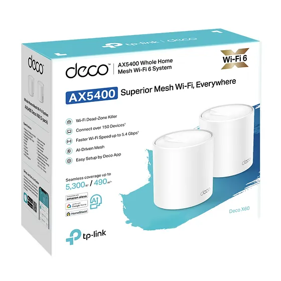 [020930] [DECO-X60-2PACK] TP-Link - Router Inalambrico WiFi Mesh Doble Banda AX5400 WiFi6 [2 Unidades]