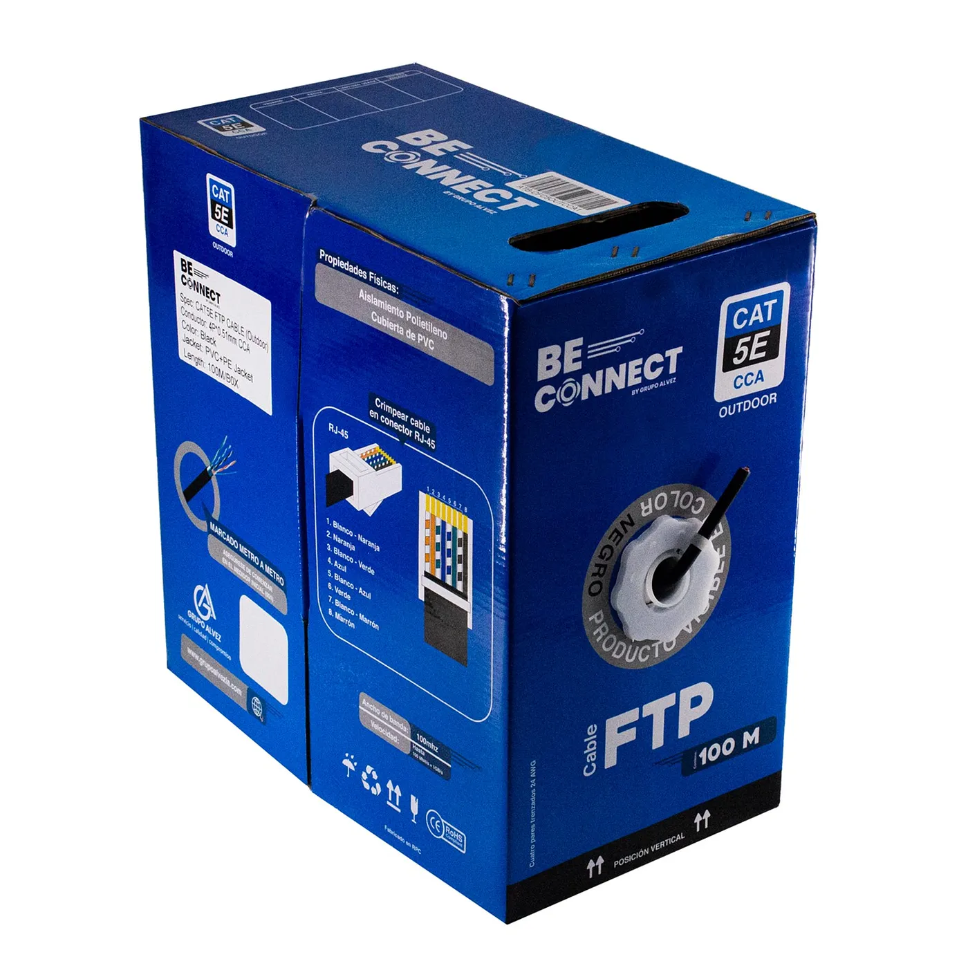 [ATB-CFC5OUTCCA1] Beconnect - Cable FTP Apantallado CAT5e (Categoria 5e) CCA Doble Chaqueta Exterior (Negro) [Bobina 100 Metros]