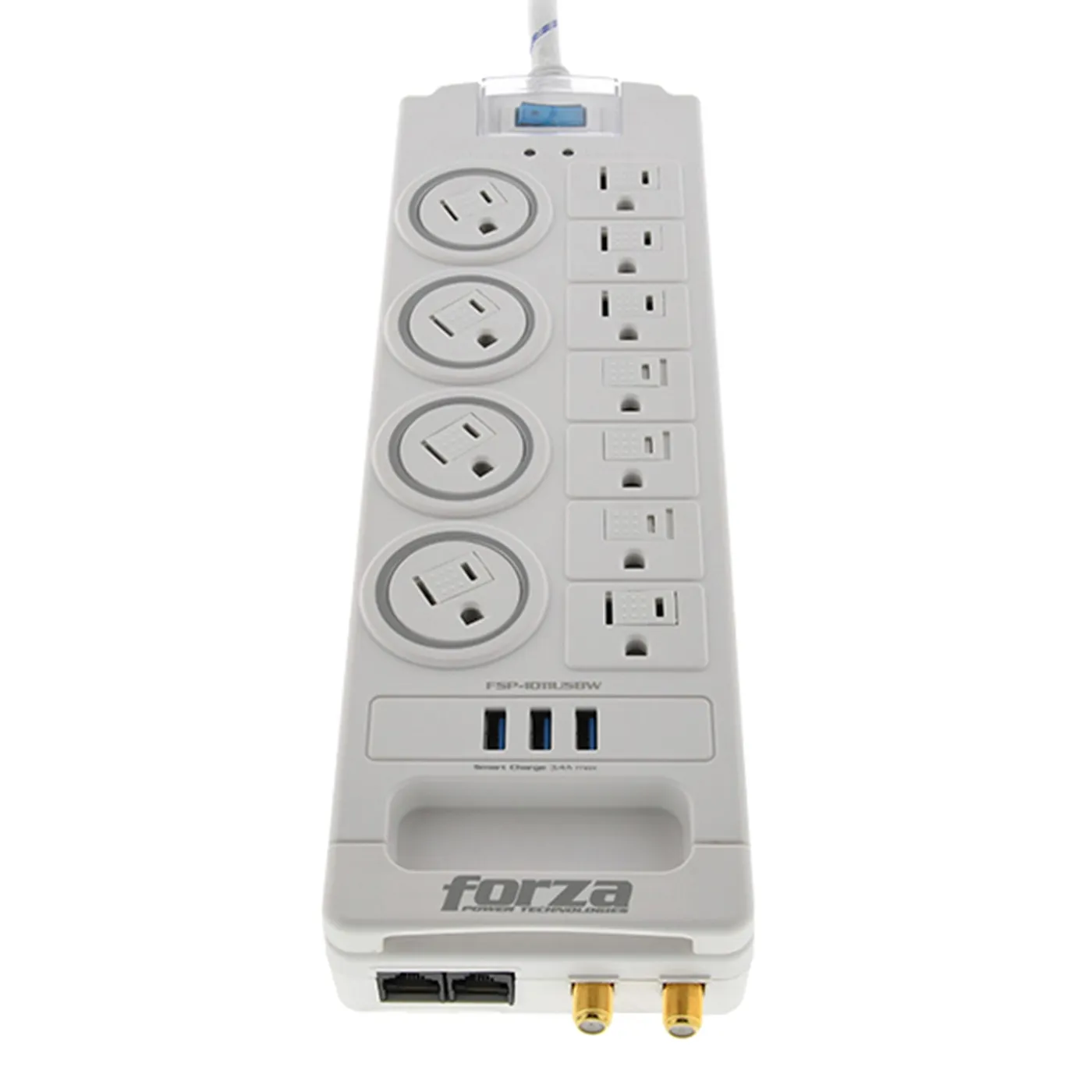 [FSP-1011USBW] Forza - Regleta Protector de Voltaje 1750W [11] x NEMA 5-15R + USB + RJ45 + Coaxial 120V/240V