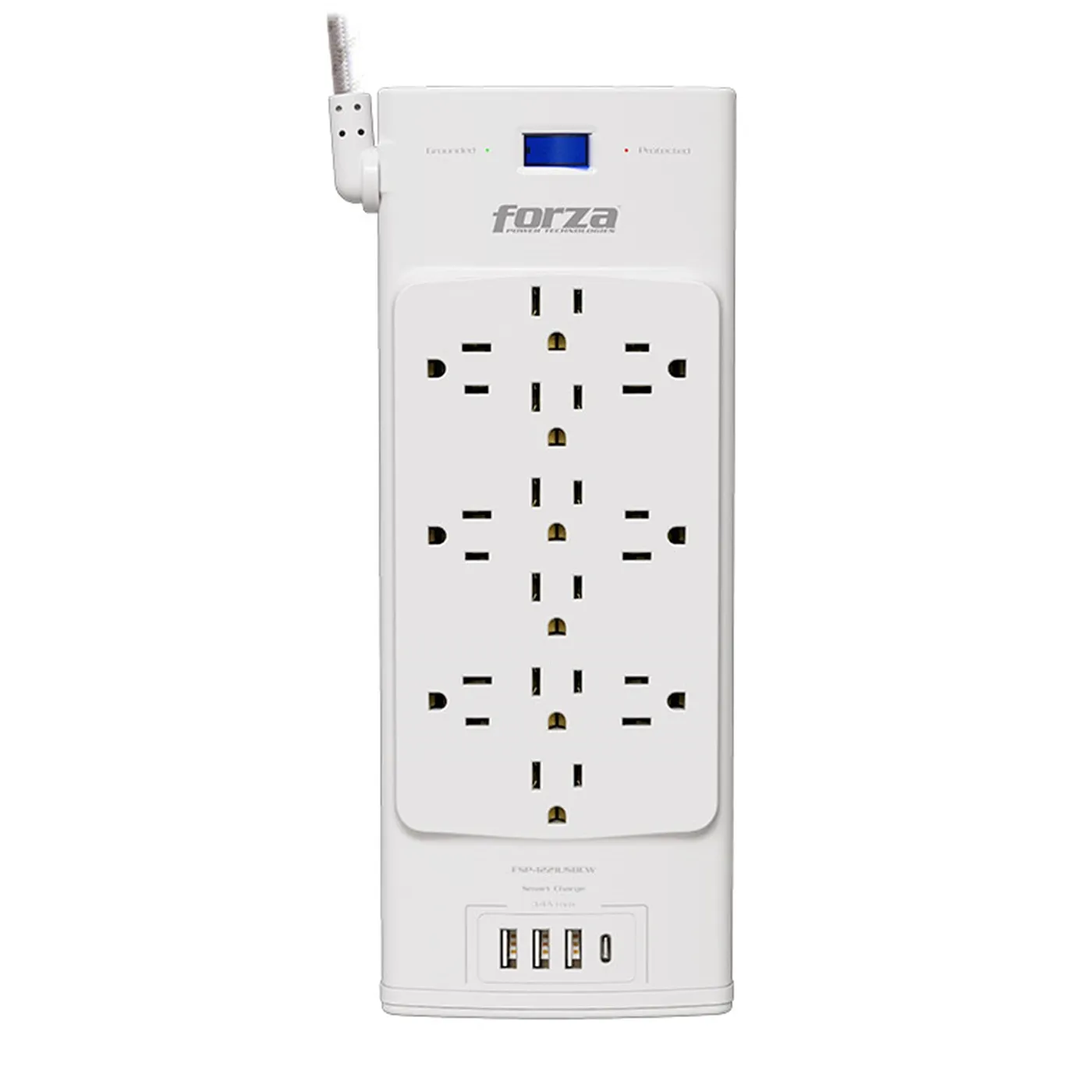 [FSP-1221USBCW] Forza - Protector de Voltaje 1625W/2700J 110V/240V [12] Tomas + [3] USBA + [1] USBC