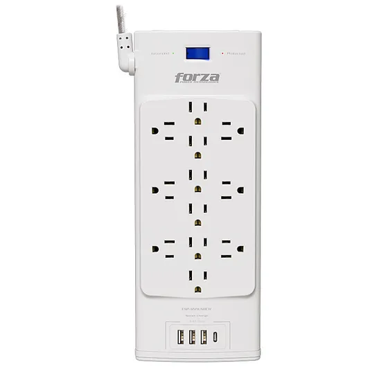 [FSP-1221USBCW] Forza - Protector de Voltaje 1625W/2700J 110V/240V [12] Tomas + [3] USBA + [1] USBC