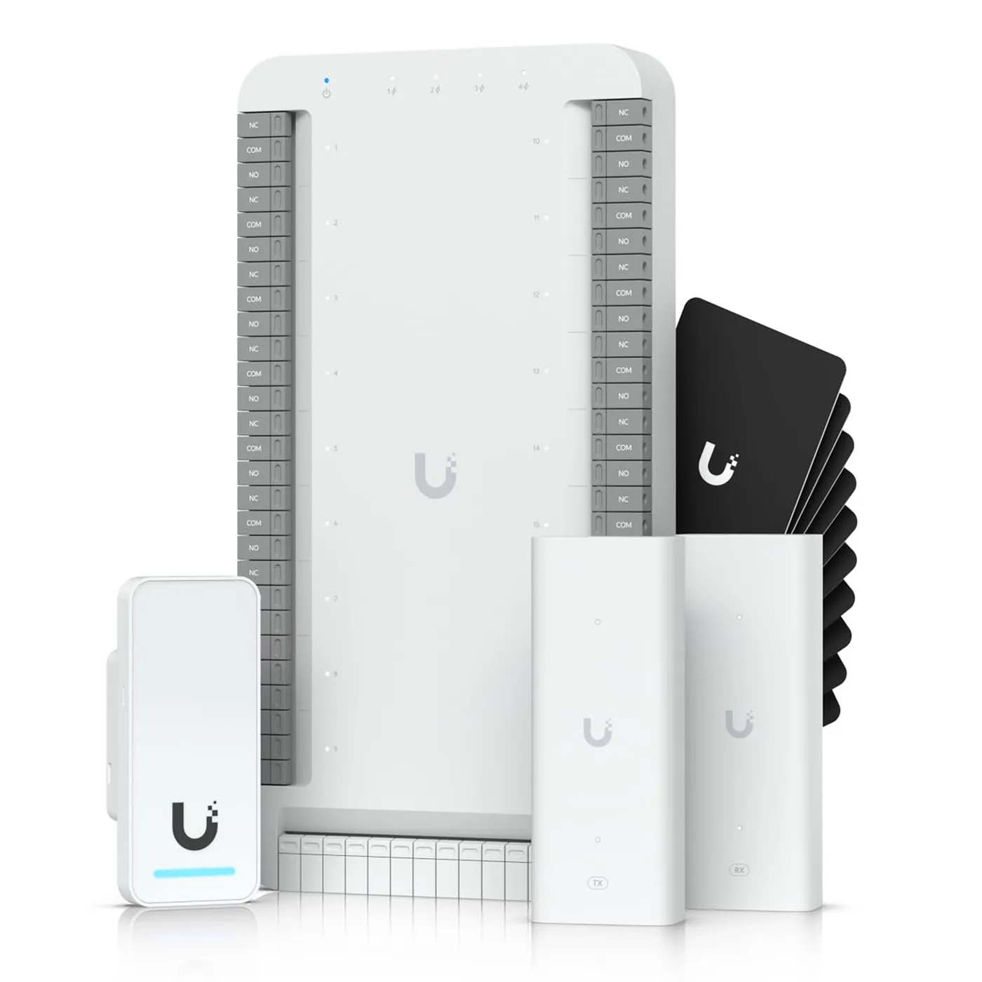[UA-SK-Elevator] Ubiquiti - Kit de Inicio para Ascensor UniFi Access PoE para Selección de Piso hasta 18 Pisos Incluye Elevador Hub G2 Lector 2 Extensores PoE 10 Tarjetas de Acceso NDAA Cumple Interior y Exterior