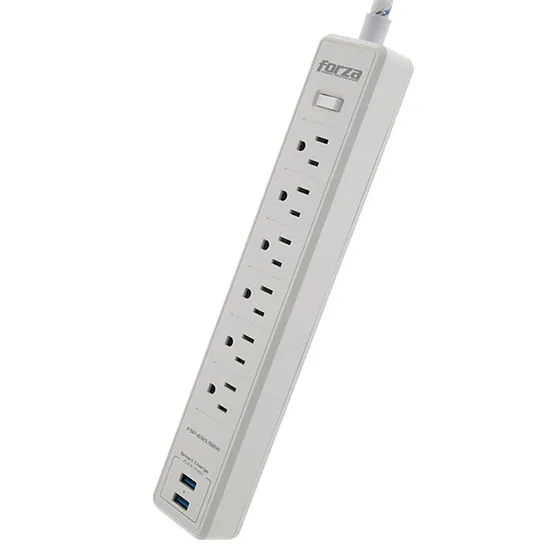 [FSP-612USBW] Forza - Regleta Protector de Voltaje 1680W [6] x NEMA 5-15R Enchufe Plano 120V/240V