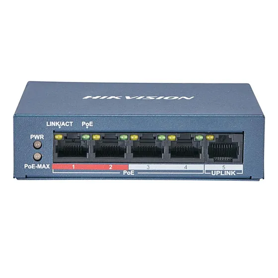 [022031] [DS-3E0105P-E/M(B)(O-STD)] Hikvision - Switch POE 4 Puertos a 10/100 Mbps + 1 Puerto Uplink