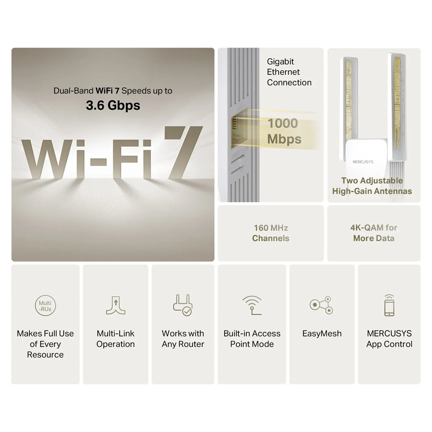 [ME25BE] Mercusys - Extensor de Rango/Alcance Wi-Fi 7 Doble Banda BE3600