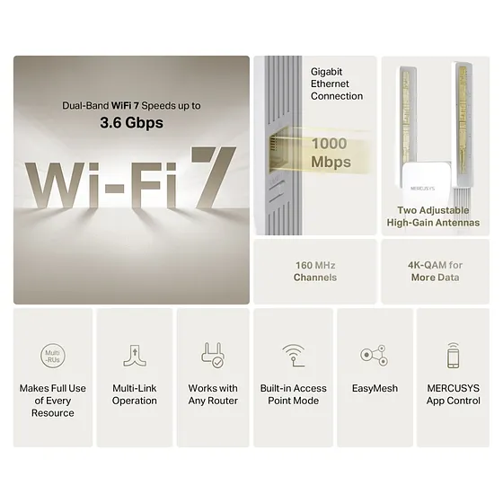 [022119] [ME25BE] Mercusys - Extensor de Rango/Alcance Wi-Fi 7 Doble Banda BE3600