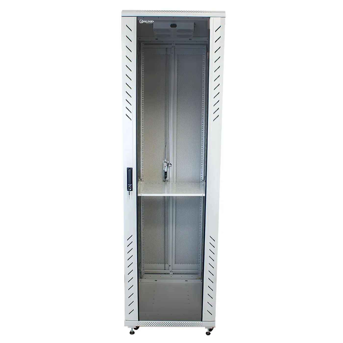 [022066] [AS6842-VDM/600x800-RAL7035] Onlink - Rack de Piso [42U] Cerrado 600x800x2054mm con Puerta Frontal de Vidrio y Doble Puerta Trasera de Malla [Gris Luminoso]