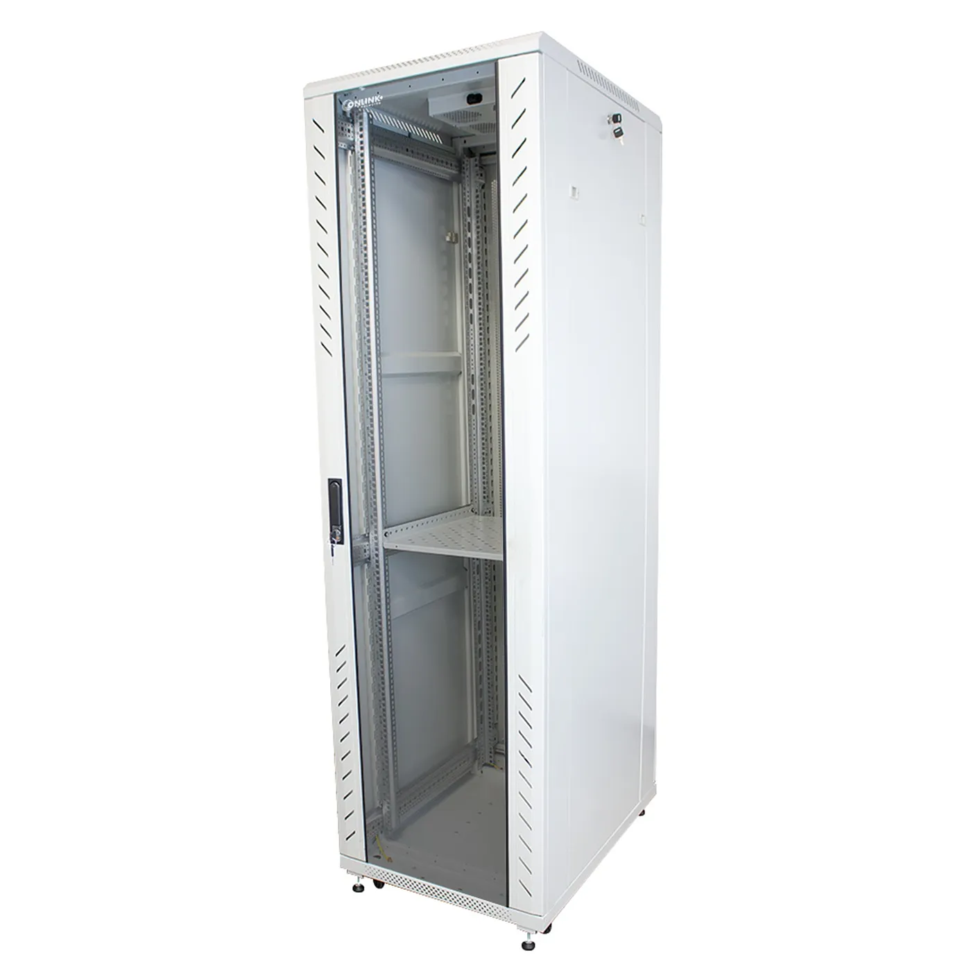 [022066] [AS6842-VDM/600x800-RAL7035] Onlink - Rack de Piso [42U] Cerrado 600x800x2054mm con Puerta Frontal de Vidrio y Doble Puerta Trasera de Malla [Gris Luminoso]