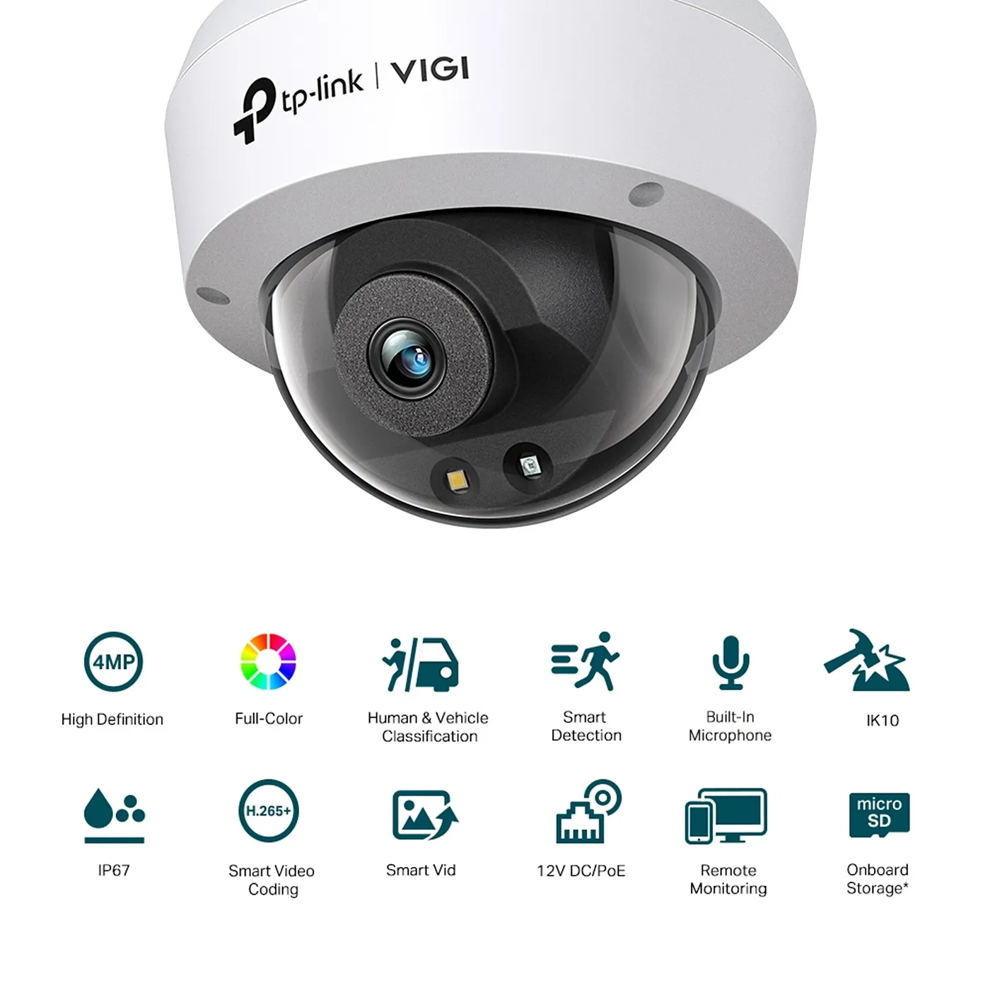 [010986] [C240-4] Vigi By TP-Link - Cámara IP Alta Definición [4Mp] Tipo Domo Full Color con Audio PoE y 12V IP67 [Lente 4mm]