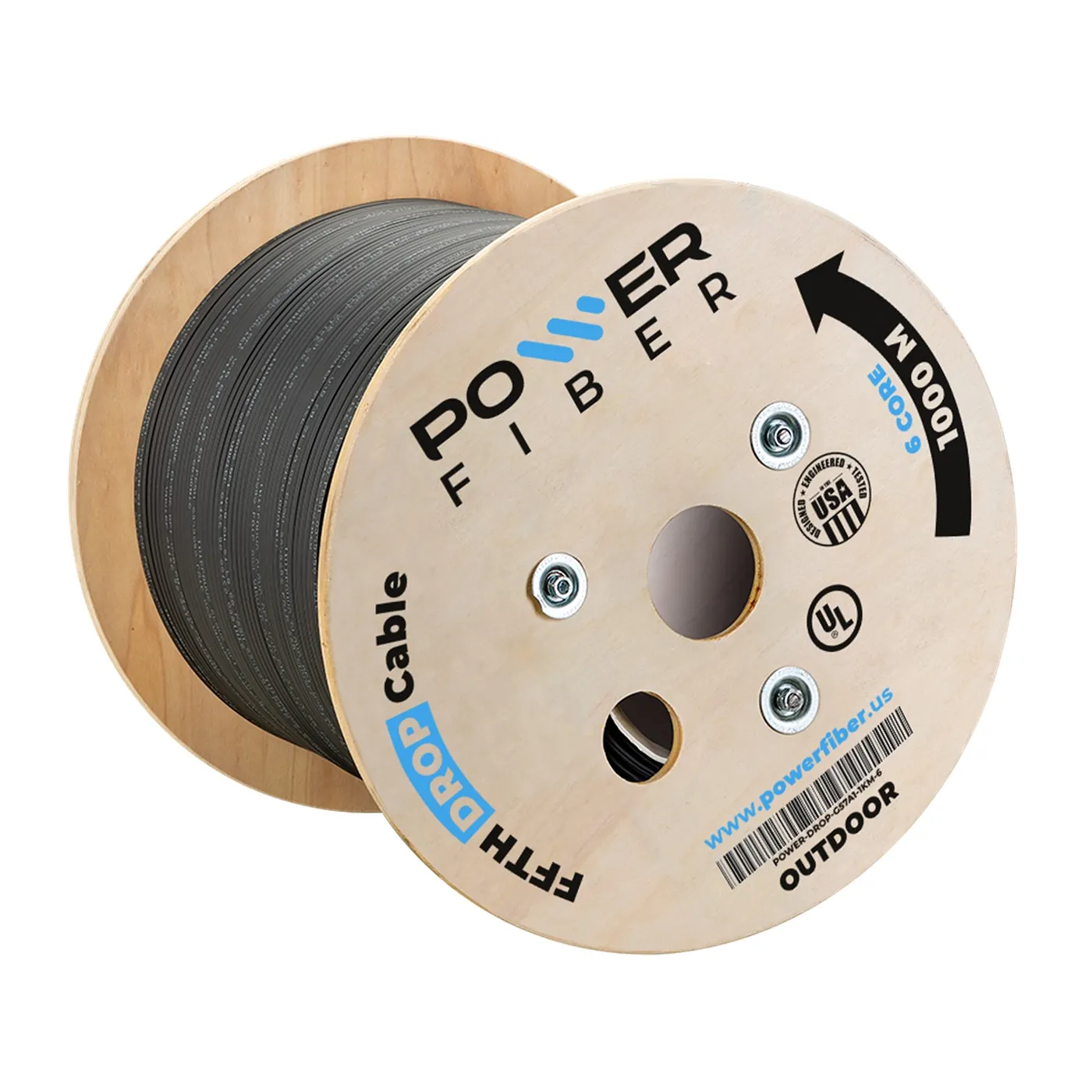[021241] [POWER-DROP-G57A1-1KM-6] Power Fiber - Cable Drop Outdoor de Fibra Optica FTTH 6 Hilos G57A1 [Bobina 1000 Metros]
