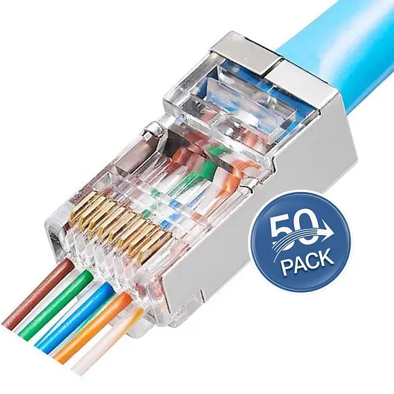 [021190] [ATB-CRJ45F5FC] Beconnect - Conector RJ45 Blindado CAT5e (Categoria 5e) FTP Passtrough [50 Unidades]