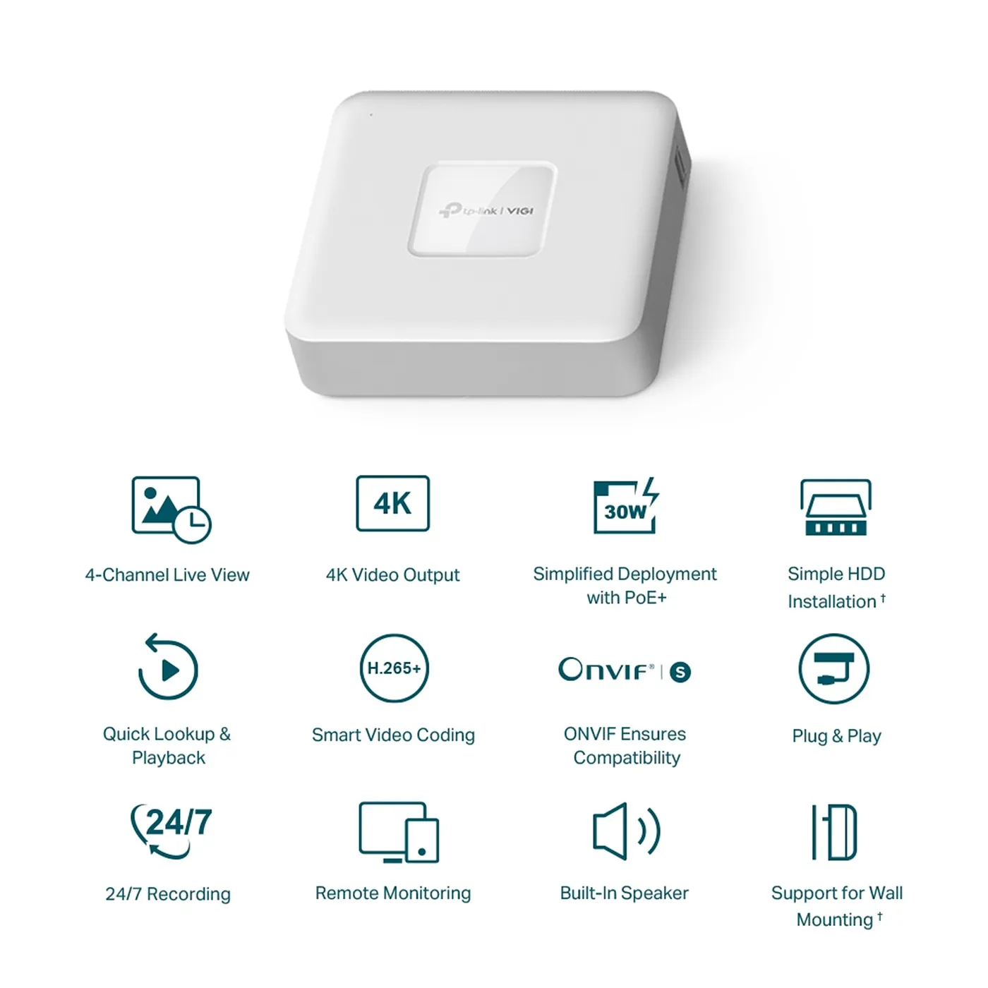 [010691] [NVR1104H-4P] Vigi By TP-Link - NVR IP 4 Canales 4 Puertos PoE+ Salida de Vídeo HDMI 4K H.265+ ONVIF