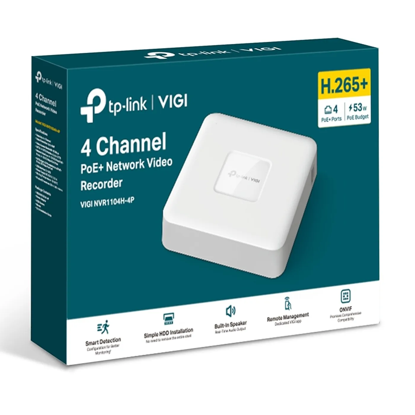 [010691] [NVR1104H-4P] Vigi By TP-Link - NVR IP 4 Canales 4 Puertos PoE+ Salida de Vídeo HDMI 4K H.265+ ONVIF