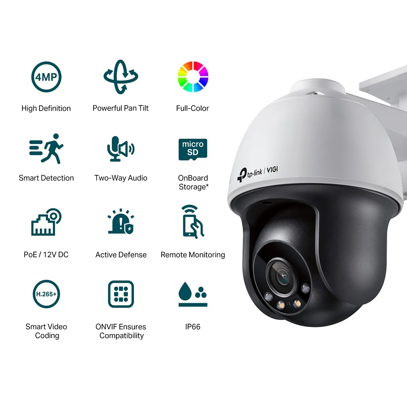 [010825] [C540-4] Vigi by TP-Link - Cámara IP PT Alta Definición [4Mp] Full Color con Audio PoE y 12V IP66 [Lente 4mm]