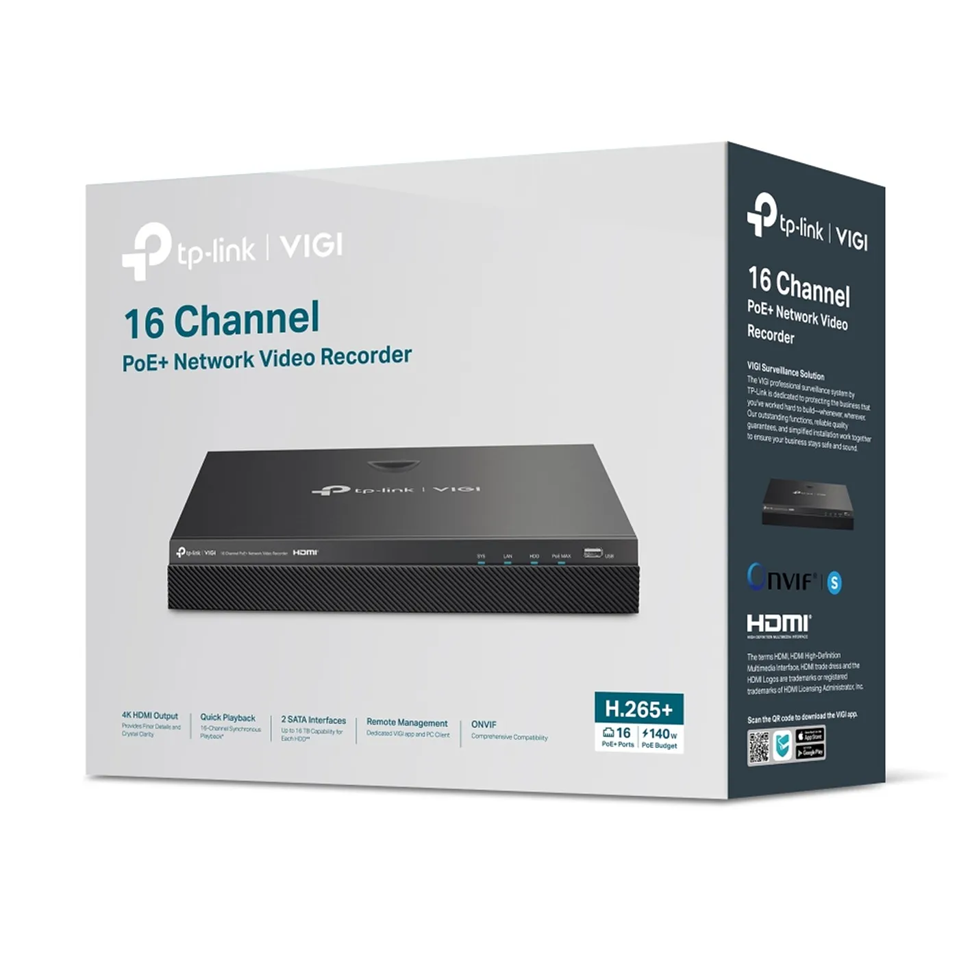 [010831] [NVR2016H-16MP] Vigi by TP-Link - NVR IP 16 Canales 16 Puertos PoE+ Salida de Vídeo HDMI 4K H.265+ ONVIF 140W PoE Budget