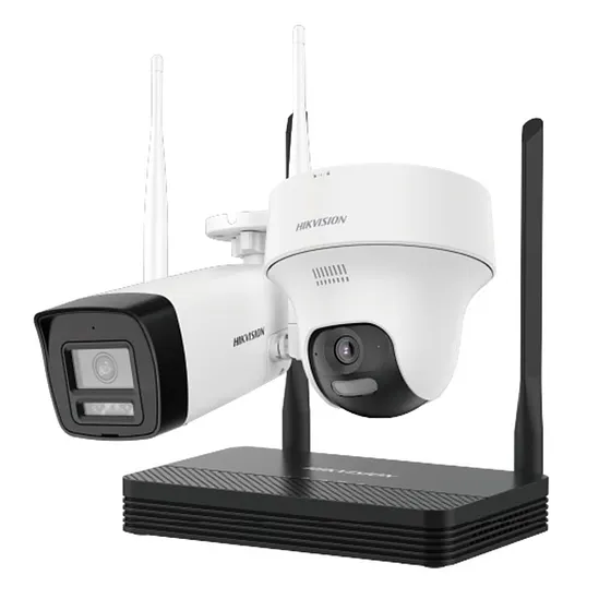 [DS-J142I/NKS424W02H] Hikvision - Kit IP Inalámbrico [4Mp] NVS 4 Canales Wi-Fi 1 Cámara Bullet Exterior + 1 Cámara Turret Interior 2.8 mm y Dual Light Audio Bidireccional Soporta Micro SD de 512 GB