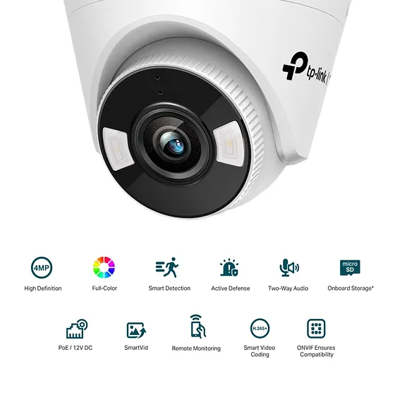 [C440-4] Vigi By TP-Link - Cámara IP Alta Definición [4Mp] Tipo Turret Full Color con Audio PoE y 12V [Lente 4mm]