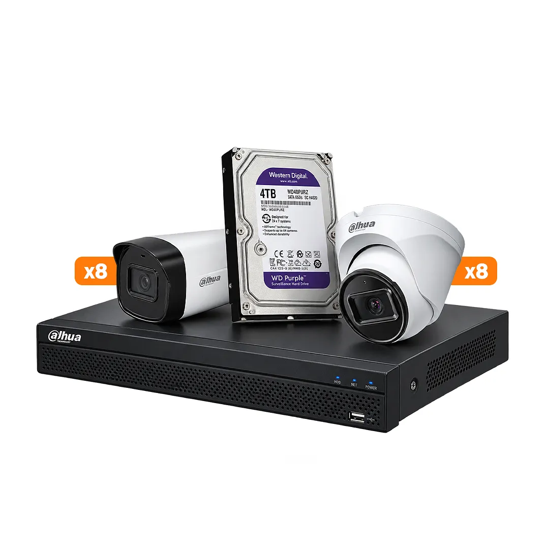[011229] [KITCAM22] Dahua – Kit 16 Cámaras de Seguridad IP 8 Domo 1080P [2MP] 8 Bullet 1080P [2MP] y NVR 16CH con 16 PoE 4K H.265+ 1 HDD 4TB