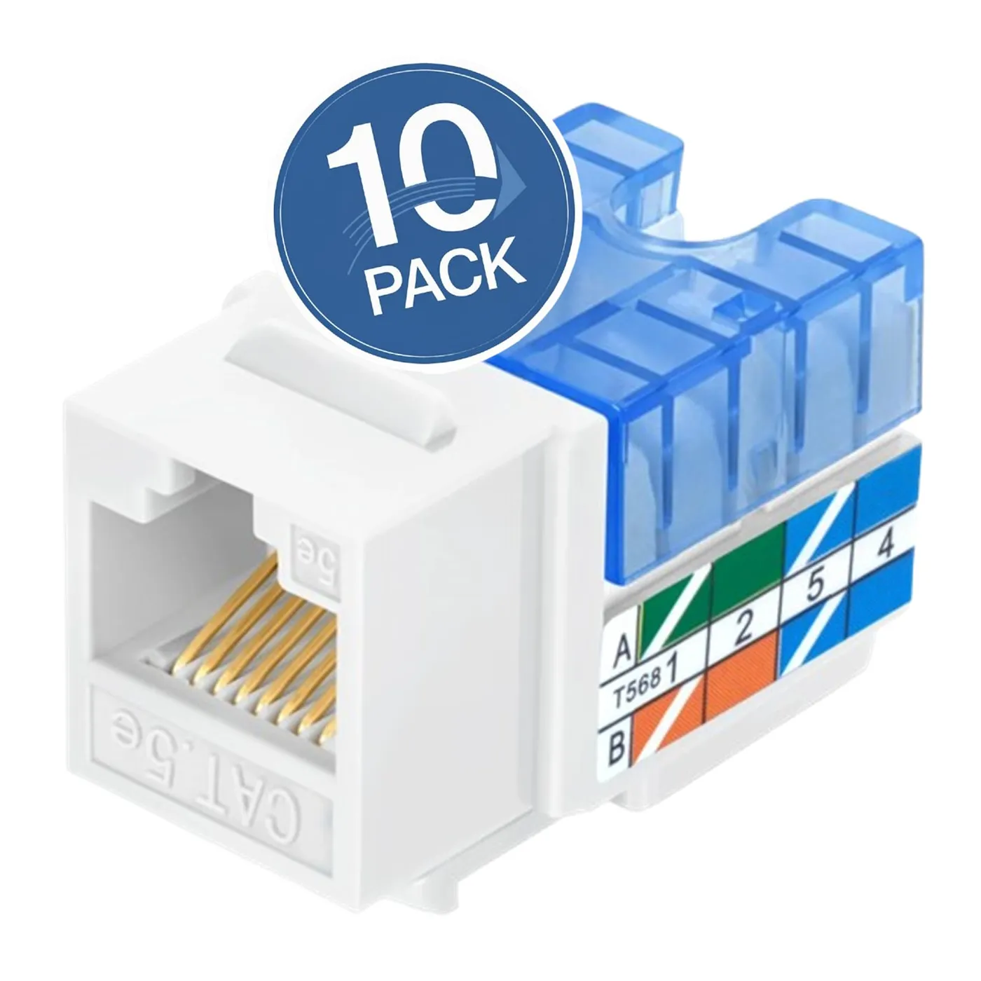[020050] [WP-KRJ-C5EWHITE-10UND] Wireplus - Conector Keystone Jack Coupler RJ45 CAT5e (Categoria 5e) (Blanco) [10 Unidades]