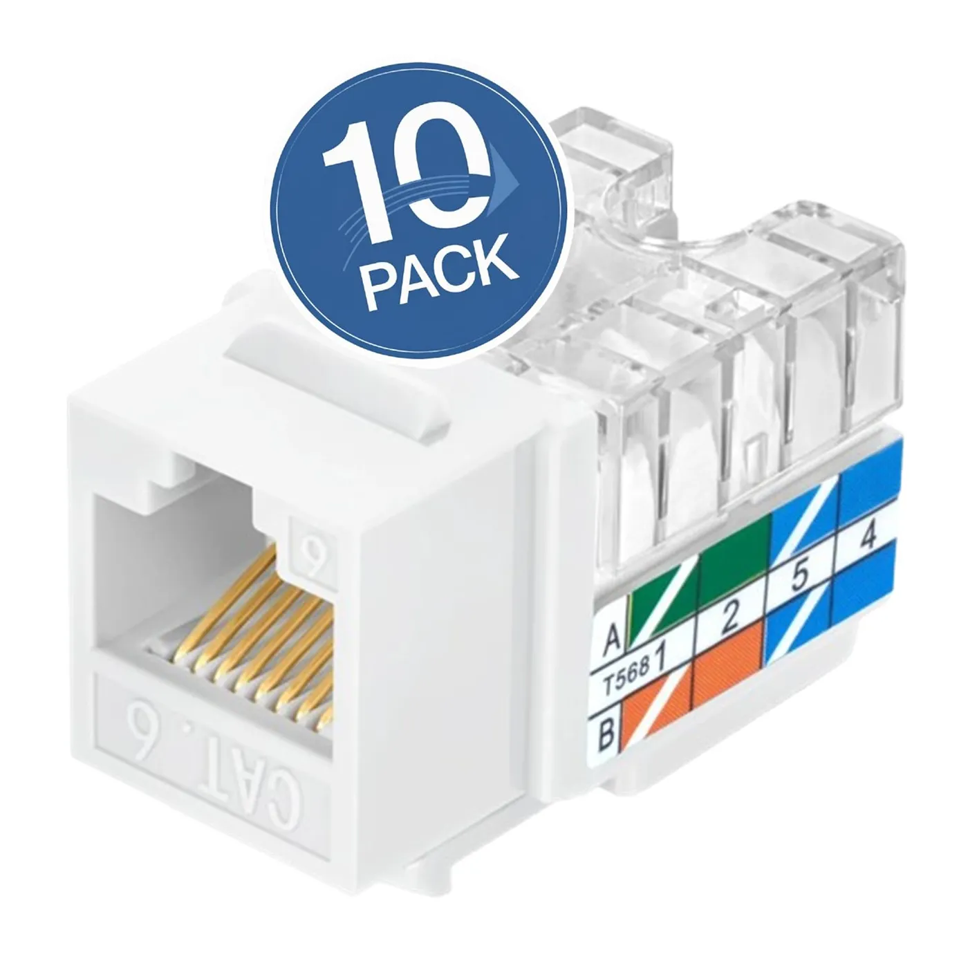 [020052] [WP-KRJ-C6WHITE-10UND] Wireplus  - Conector Keystone Jack Coupler RJ45 CAT6 (Categoria 6) (Blanco) [10 Unidades]
