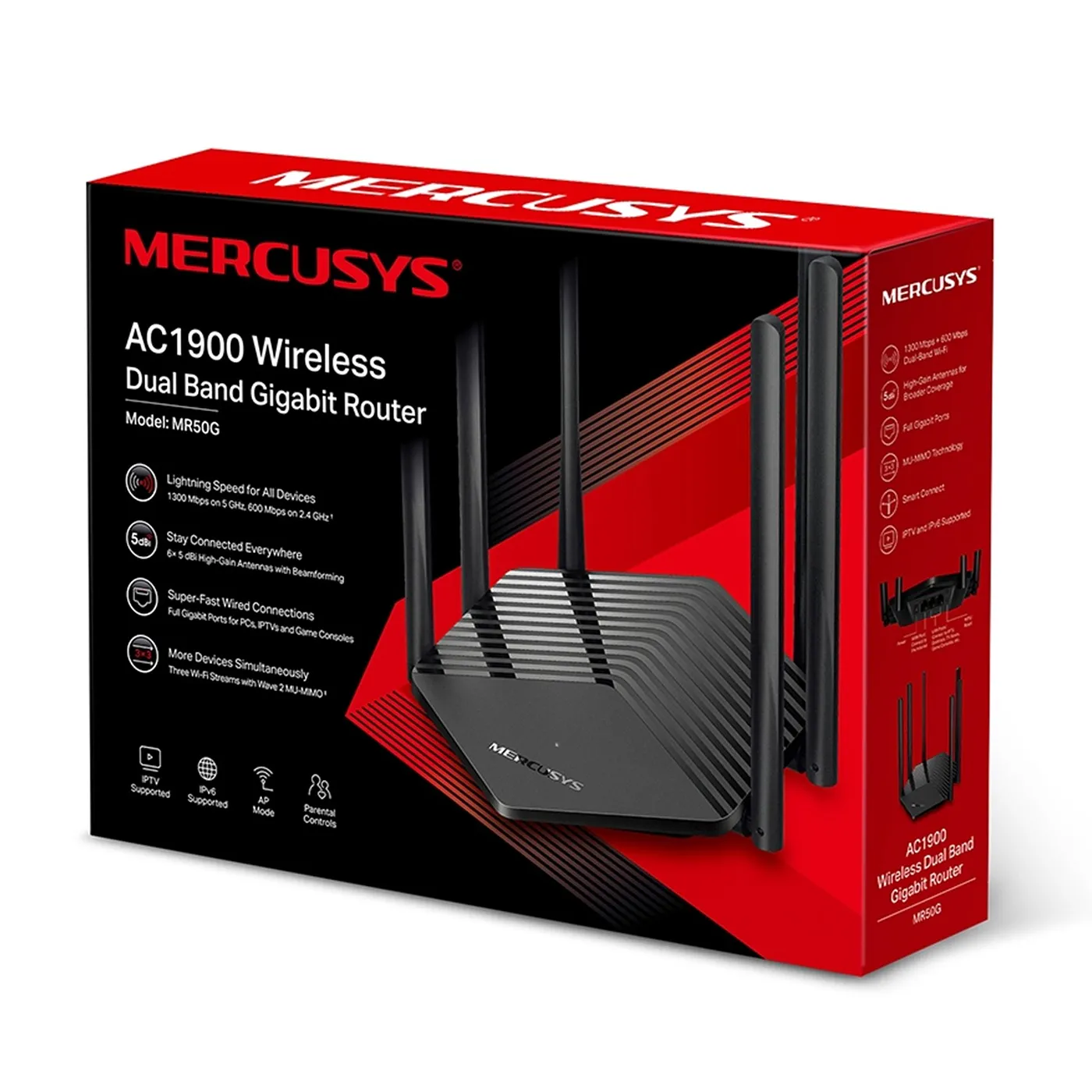 [020317] [MR50G] Mercusys - Router Inalambrico WiFi Doble Banda Gigabit AC1900 6 Antenas 5dBi