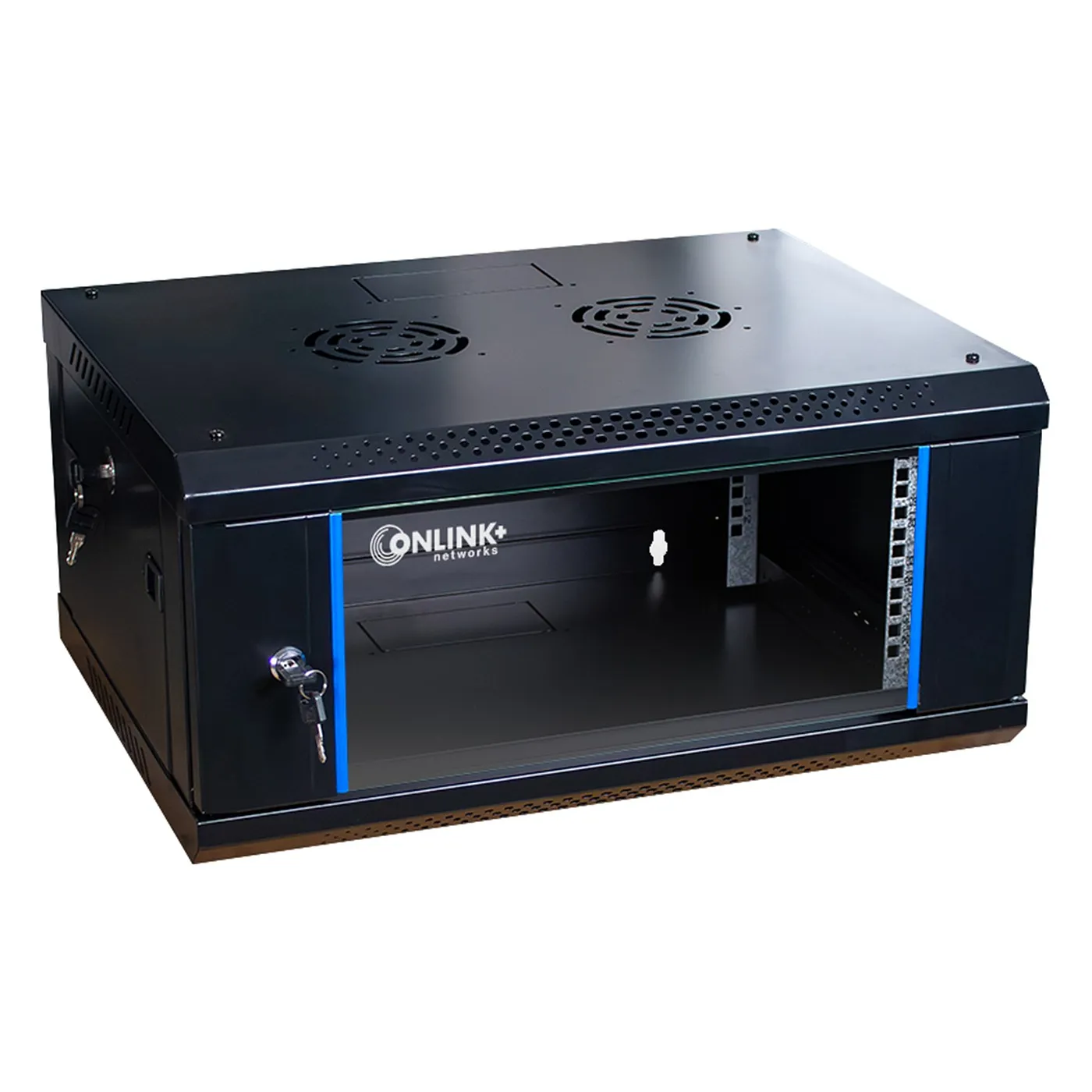 [020456] [WM6404-450-BLACK] Onlink - Rack de Pared [4U] Cerrado Fijo 600x450x280mm con 3 Cerraduras y Puerta de Vidrio [Negro]