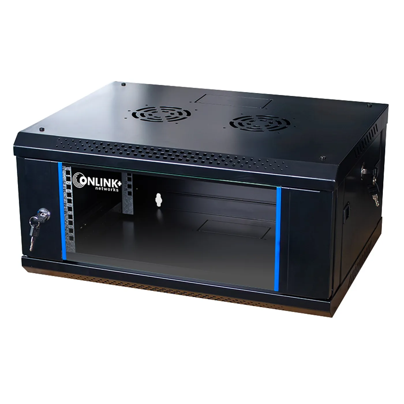[020456] [WM6404-450-BLACK] Onlink - Rack de Pared [4U] Cerrado Fijo 600x450x280mm con 3 Cerraduras y Puerta de Vidrio [Negro]