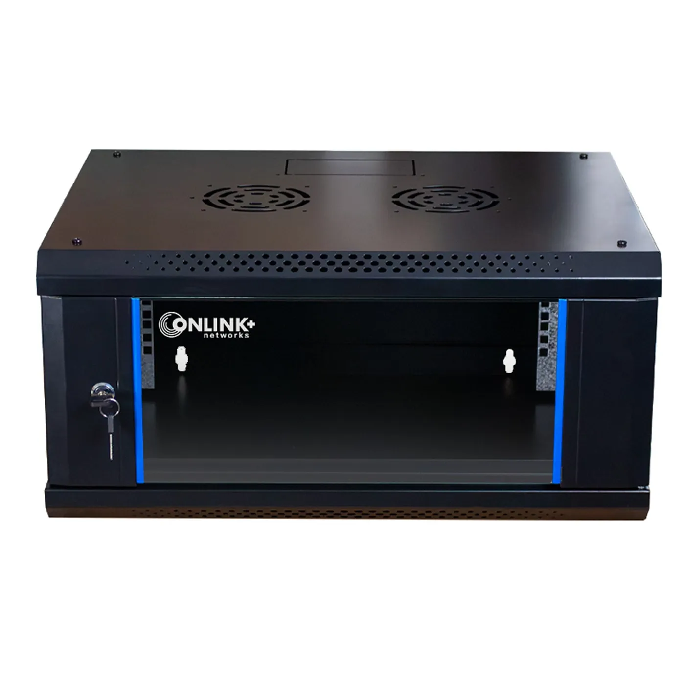 [020456] [WM6404-450-BLACK] Onlink - Rack de Pared [4U] Cerrado Fijo 600x450x280mm con 3 Cerraduras y Puerta de Vidrio [Negro]
