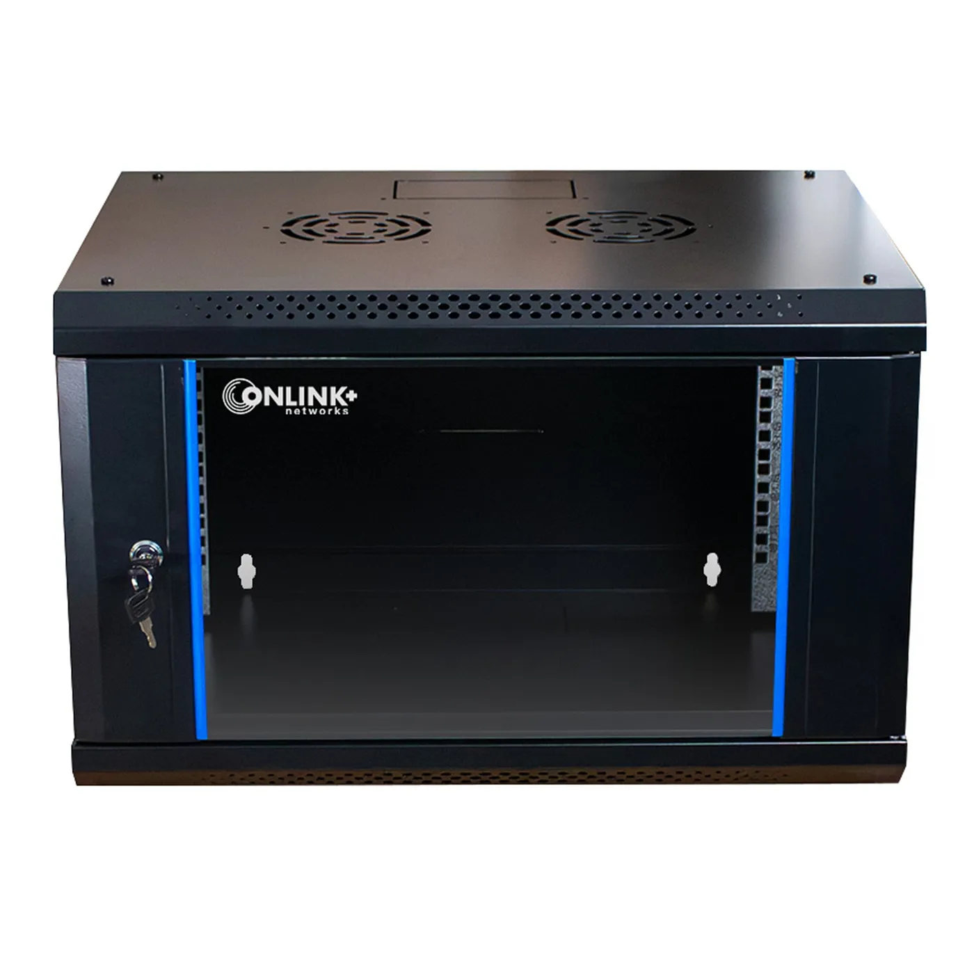 [020457] [WM6406-450-BLACK] Onlink - Rack de Pared [6U] Cerrado Fijo 600x 450x368mm con 3 Cerraduras y Puerta de Vidrio [Negro]