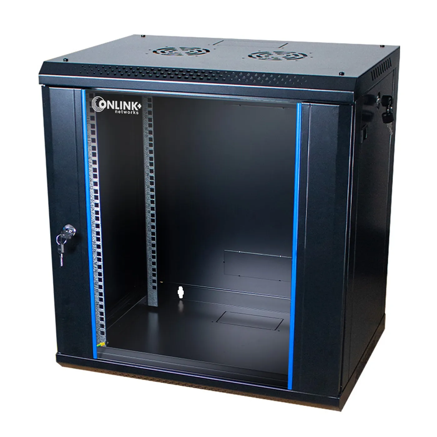 [020458] [WM6409-450-BLACK] Onlink - Rack de Pared [9U] Cerrado Fijo 600x450x501mm con 3 Cerraduras y Puerta de Vidrio [Negro]