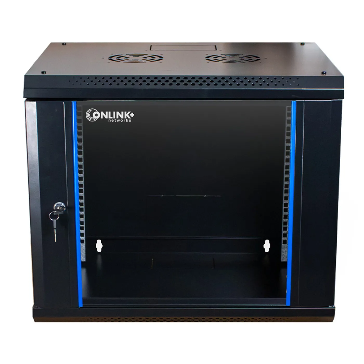 [020458] [WM6409-450-BLACK] Onlink - Rack de Pared [9U] Cerrado Fijo 600x450x501mm con 3 Cerraduras y Puerta de Vidrio [Negro]