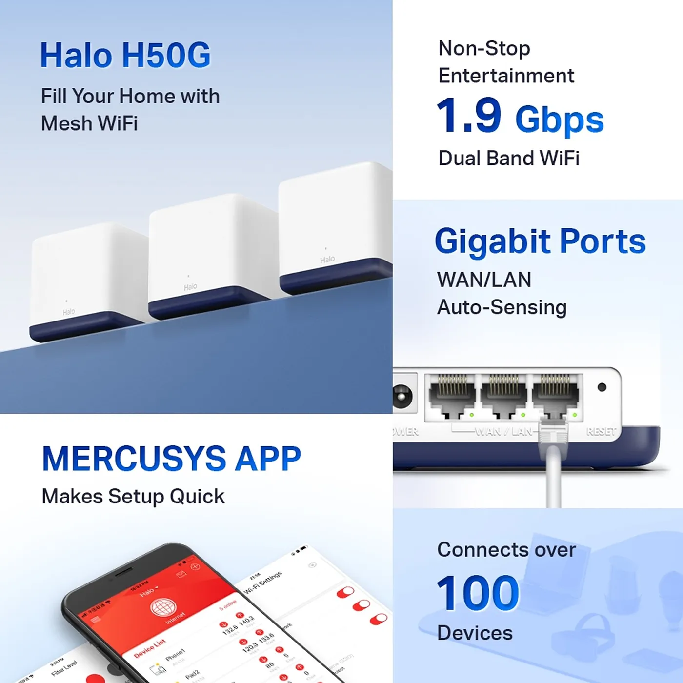 [020617] [HALO-H50G-3PACK] Mercusys - Router Inalambrico WiFi Mesh Doble Banda AC1900 [3 Unidades]