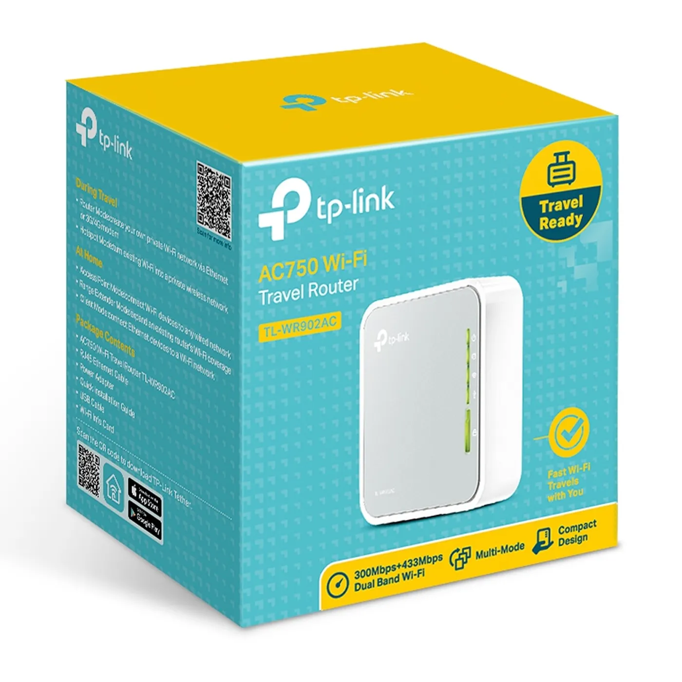 [020625] [TL-WR902AC] TP-Link - Mini Router de Viaje Inalambrico WiFi Doble Banda AC750 Sin Antena