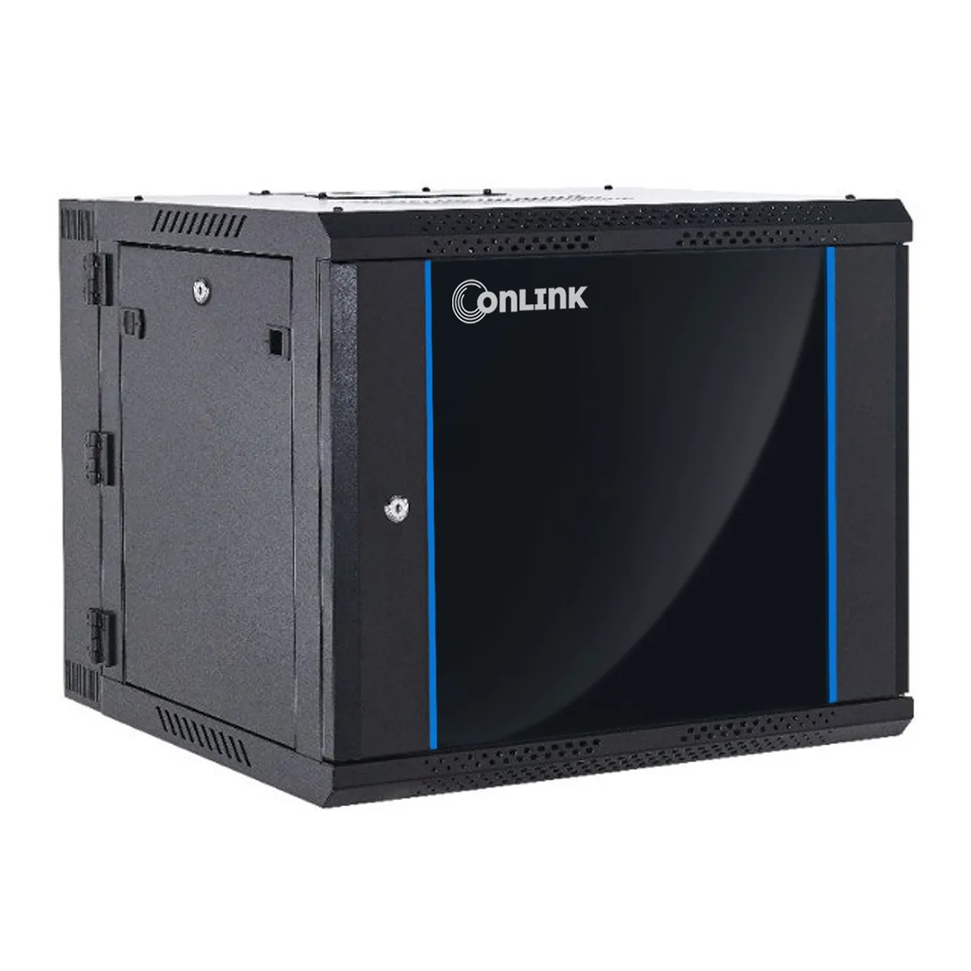 [020460] [WMG6506-550-BLACK] Onlink - Rack de Pared [6U] Cerrado Abatible 600x550x368mm con 3 Cerraduras y Puerta de Vidrio [Negro]