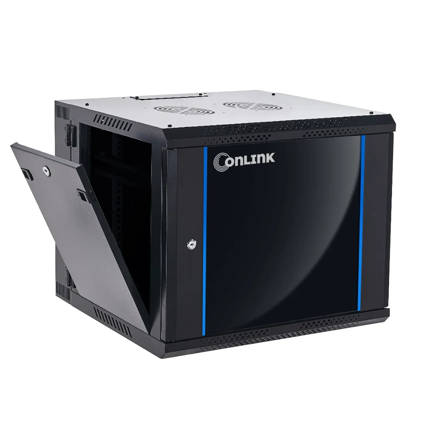 [020460] [WMG6506-550-BLACK] Onlink - Rack de Pared [6U] Cerrado Abatible 600x550x368mm con 3 Cerraduras y Puerta de Vidrio [Negro]