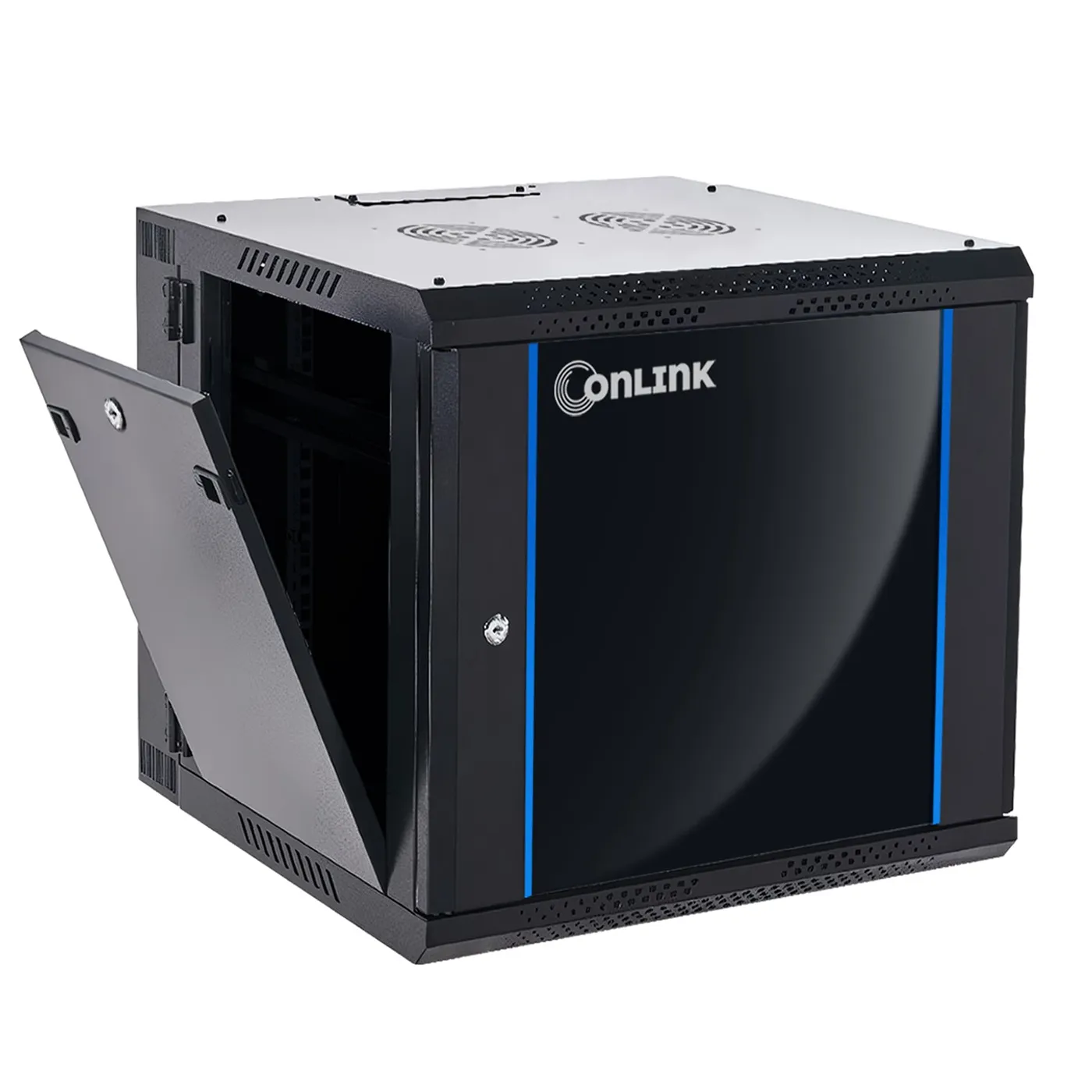 [020462] [WMG6512-550-BLACK] Onlink - Rack de Pared [12U] Cerrado Abatible 600x550x635mm con 3 Cerraduras y Puerta de Vidrio [Negro]