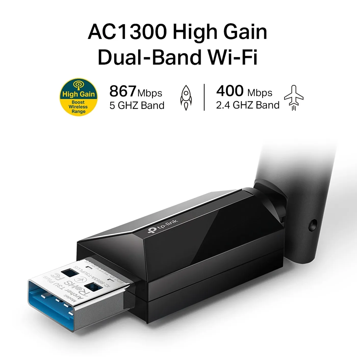 [020654] [T3U-PLUS-ARCHER] TP-Link - Adaptador USB Inalambrico WiFi Doble Banda de Alta Ganancia AC1300