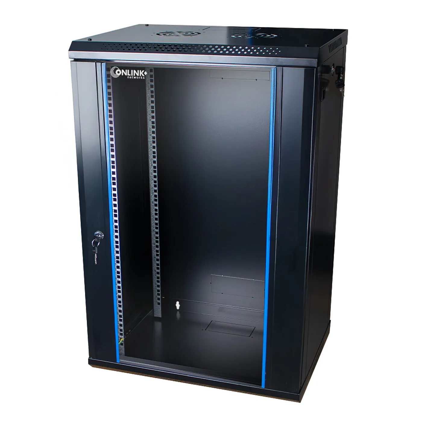[020901] [WM6415-450-BLACK] Onlink - Rack de Pared [15U] Cerrado Fijo 600x450x769mm con 3 Cerraduras y Puerta de Vidrio [Negro]