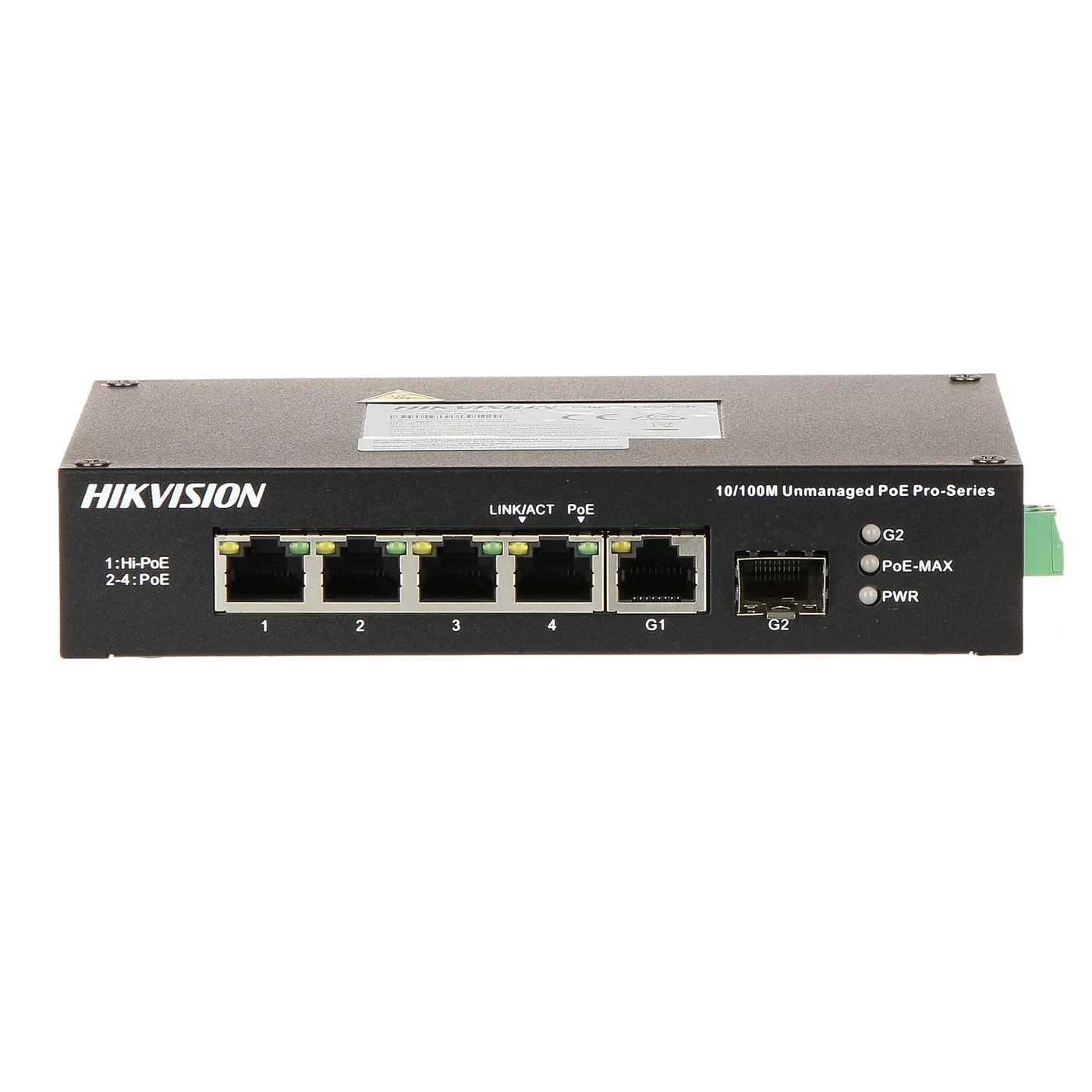[020942] [DS-3T0306HP-E/HS] Hikvision - Switch Industrial No Administrable 3 Puertos Gigabit PoE (30 W) + 1 Puerto Gigabit PoE (60 W) + 2 Puertos SFP (65W)