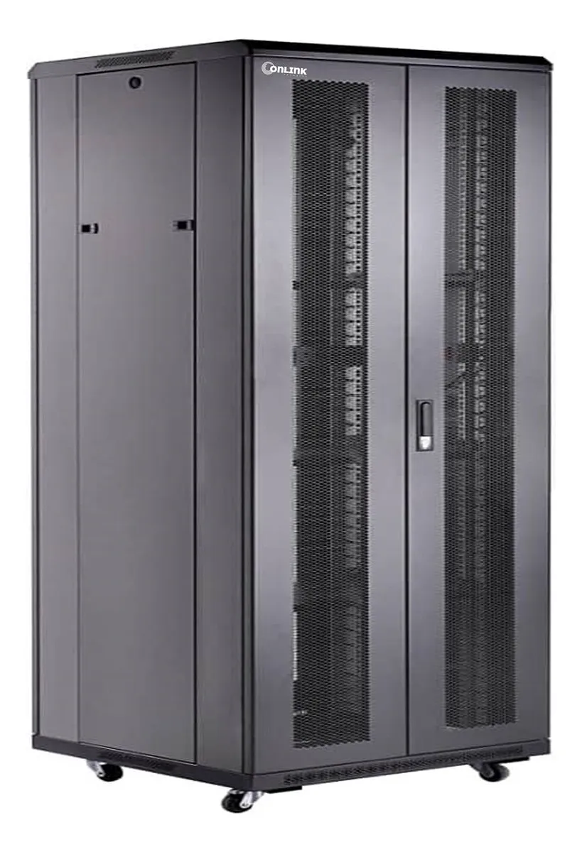[020897] [AS6827-VDM/600x800-BLACK] Onlink - Rack de Piso [27U] Cerrado 600x800x1387mm con Puerta Frontal de Vidrio y Doble Puerta Trasera de Malla [Negro]
