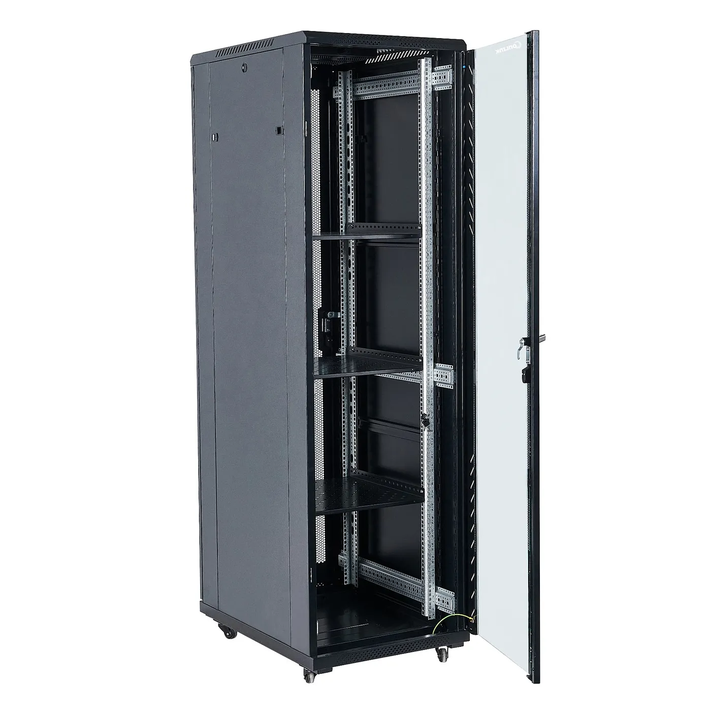 [020899] [AS6842-VDM/600x800-BLACK] Onlink - Rack de Piso [42U] Cerrado 600x800x2054mm con Puerta Frontal de Vidrio y Doble Puerta Trasera de Malla [Negro]