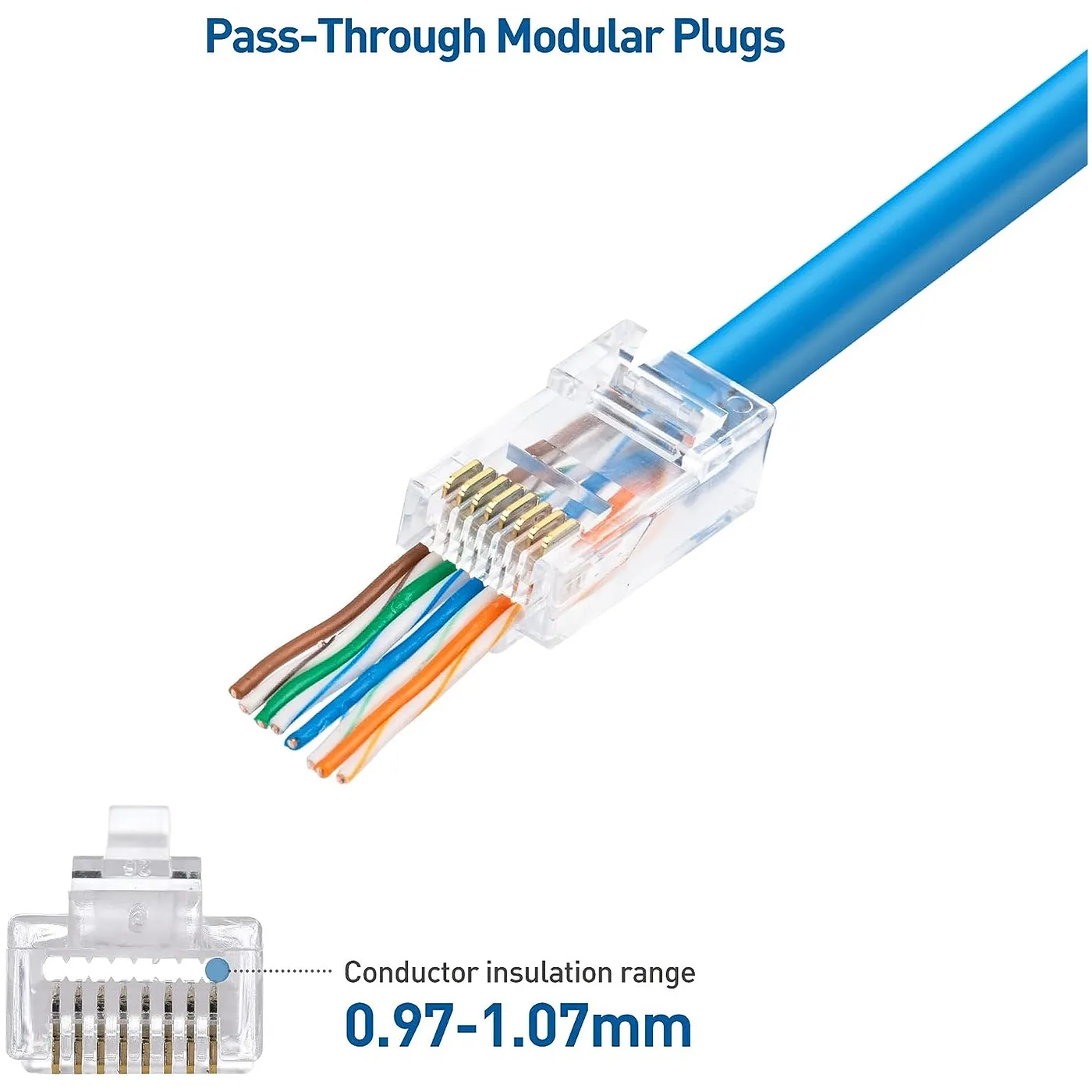 [020952] [CM-CAT6-100-PASS] Cable Matters - Conector Modular RJ45 CAT6 (Categoria 6) Pass-Through Pasante [100 Unidades]