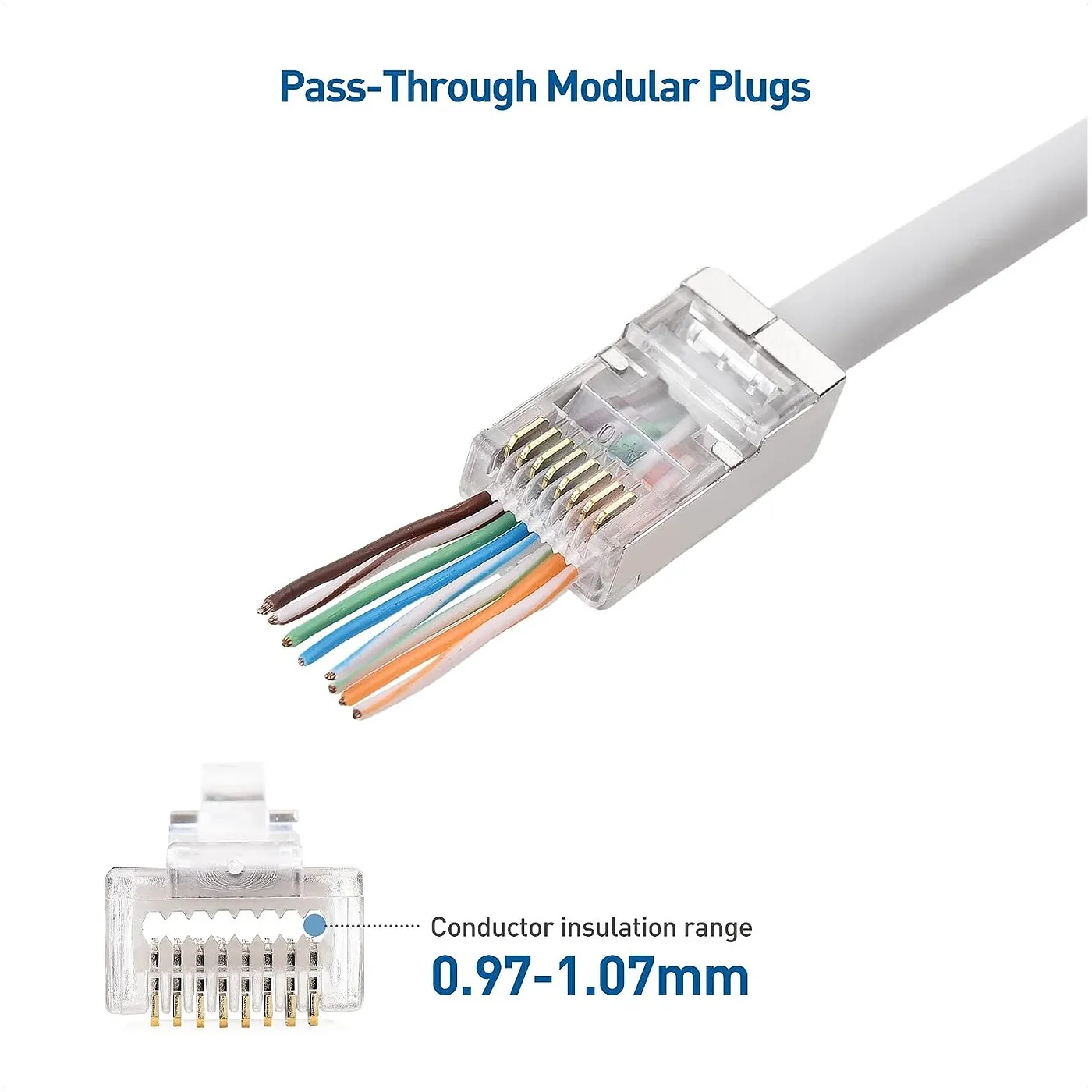 [020953] [CM-CAT6A-100-PASS-B] Cable Matters - Conector Modular RJ45 CAT6 (Categoria 6) Blindado Pass-Through Pasante [100 Unidades]