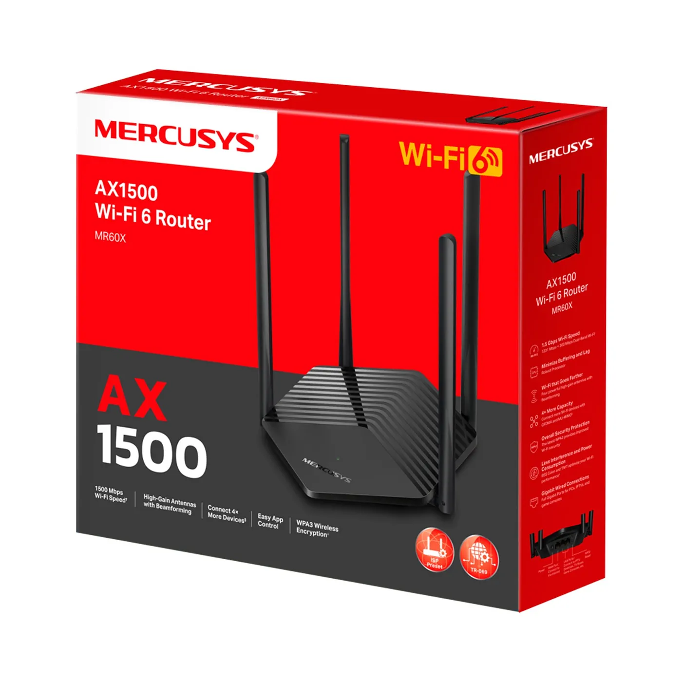 [020961] [MR60X] Mercusys - Router Inalambrico WiFi Doble Banda Gigabit AX1500 WiFi6 4 Antenas
