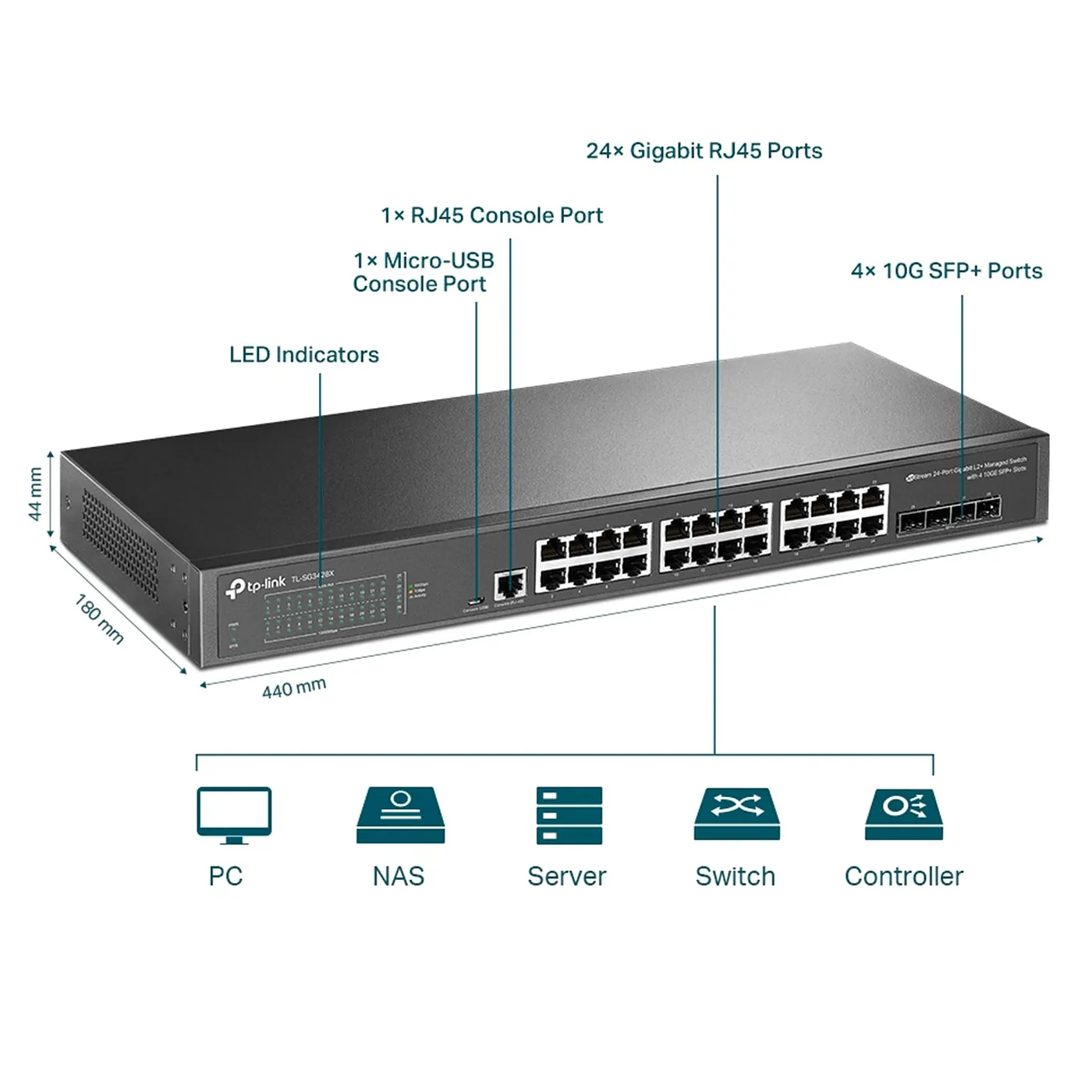 [021058] [TL-SG3428X] TP-Link - Switch Administrable 24 Puertos Gigabit L2+ con 4 Ranuras 10GE SFP+