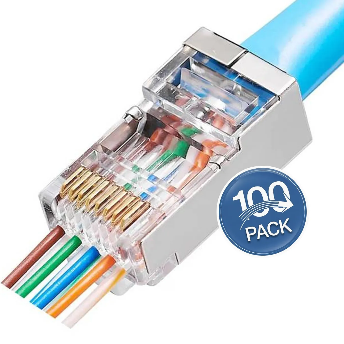 [021108] [STC-RJ45-CAT6-PS] STC - Conector RJ45 Blindado CAT6 (Categoria 6) Pass-Through Pasante [100 Unidades]